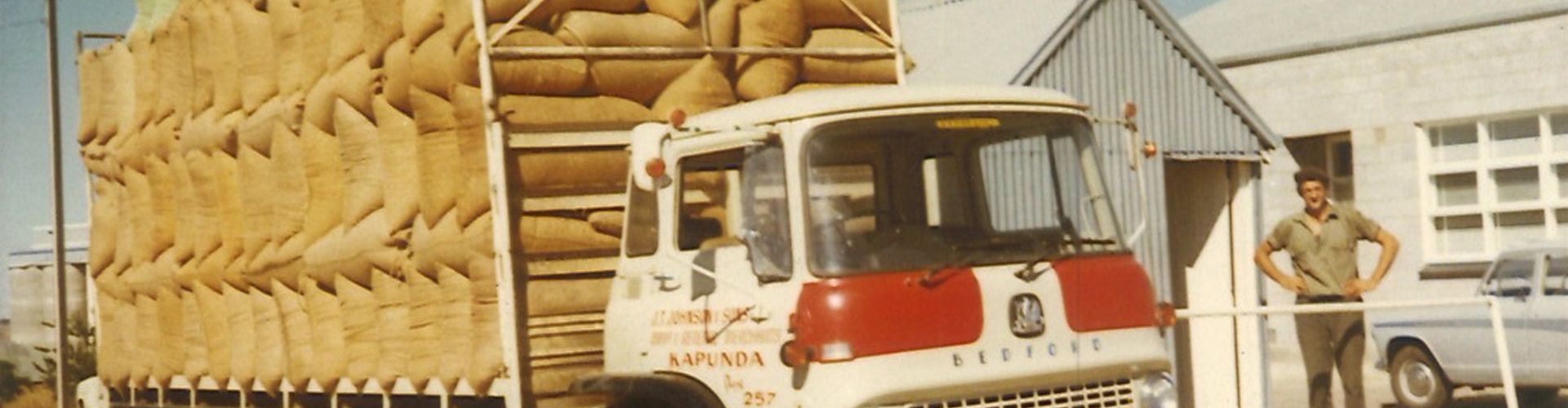 Chaff trucker in front of the processing plant in Kapunda South Australia